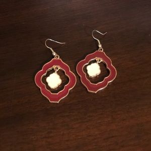 Crimson and white earrings